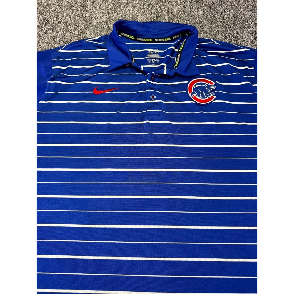 Nike Polo Chicago Cubs Mens XL Blue Striped Dri-Fit MLB Logo Shirt - Picture 6 of 16